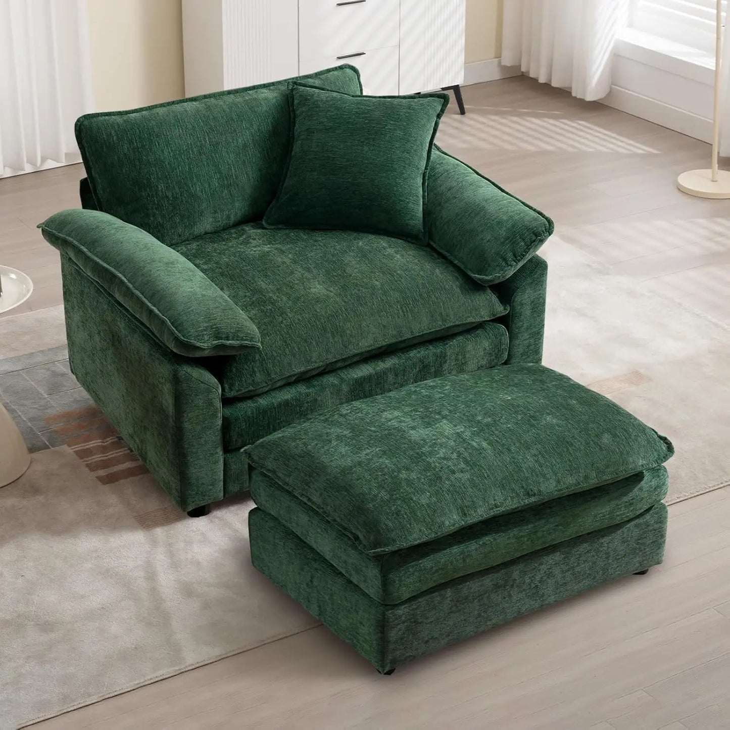 Modern Oversized Chair Set of 2, Comfy Chenille Accent Chair Large Upholstered Armchair with Extra Thick and Deep Seat Lounge