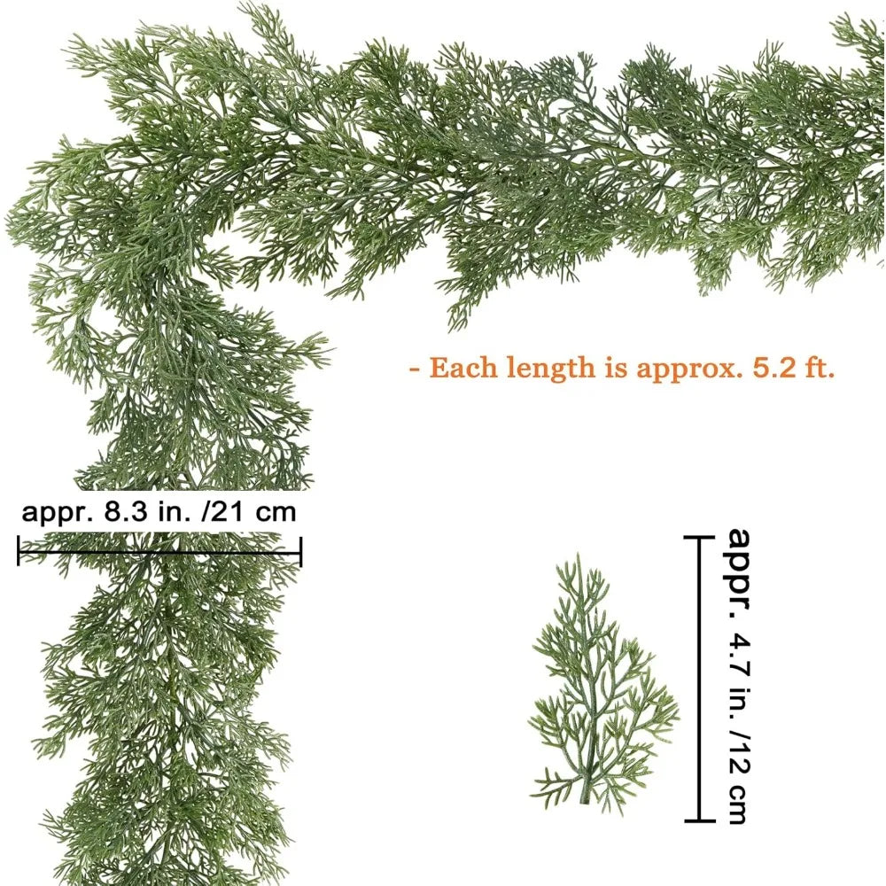 Christmas Artificial Cedar Pine Greenery - 5.2 Ft Cypress Garland for Home Holiday Decor Seasonal Wreath Mantel Banister Dinner