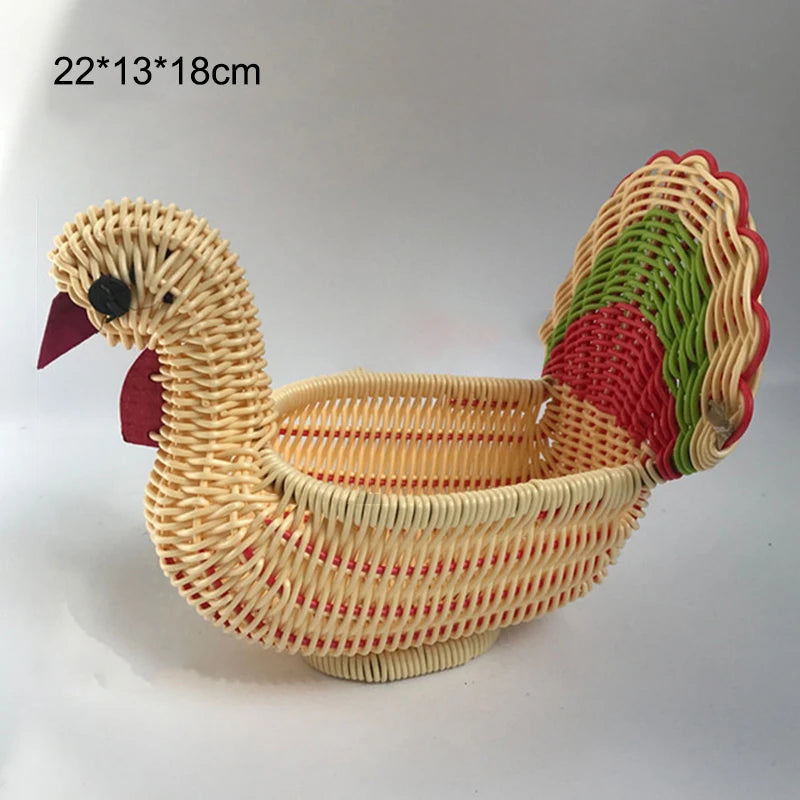 Rattan Woven Fruit Basket Cute Shape Fruit Bowls Tray Vegetable Snack Basket Novelty Animal Shaped New