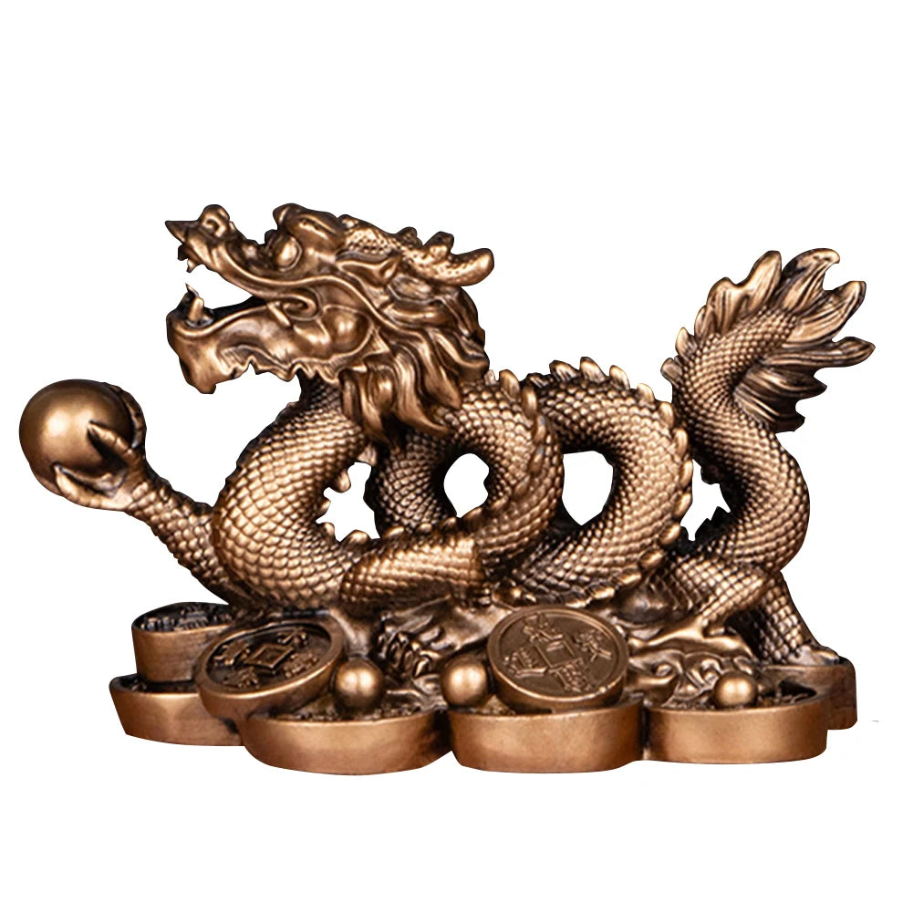 2024 Feng Shui Dragon Statue Attract Wealth New Year Dragon Sculpture Good Luck Auspicious Dragon Statuette for Home Office
