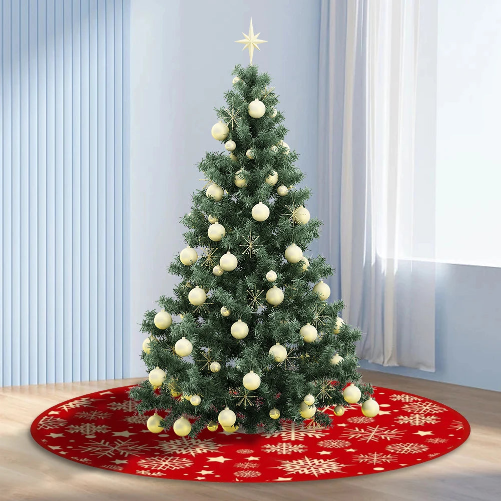 35.4inch Xmas Tree Bottom Decor Mat Snowflake Pattern Mat Round Pad Printed Christmas Tree Decoration Indoor Outdoor Decor
