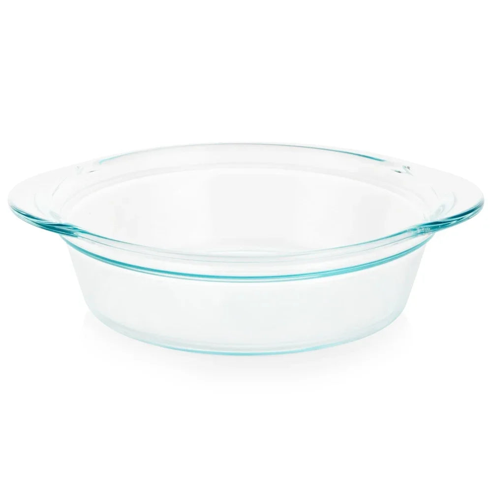 Deep Round Glass Baking Dish 9.5 Inch Oven Safe Tempered Glass Multiuse Bakeware with Wide Handles Freezer Microwave Dishwasher
