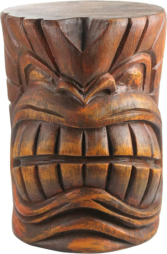 Design Toscano Grand Tiki Face Kanaloa Teeth Indoor/Outdoor Side Table Statue, Patio, Bar, Den, 20 inch tall, Cast Stone Resin,