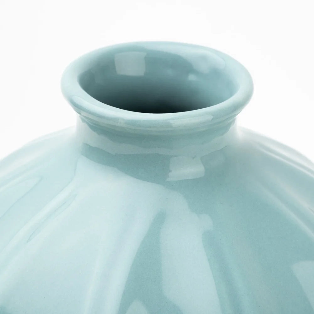 Blue Ceramic Oval Vase Decorative Piece Indoor Display Home Accent Flower Arrangement