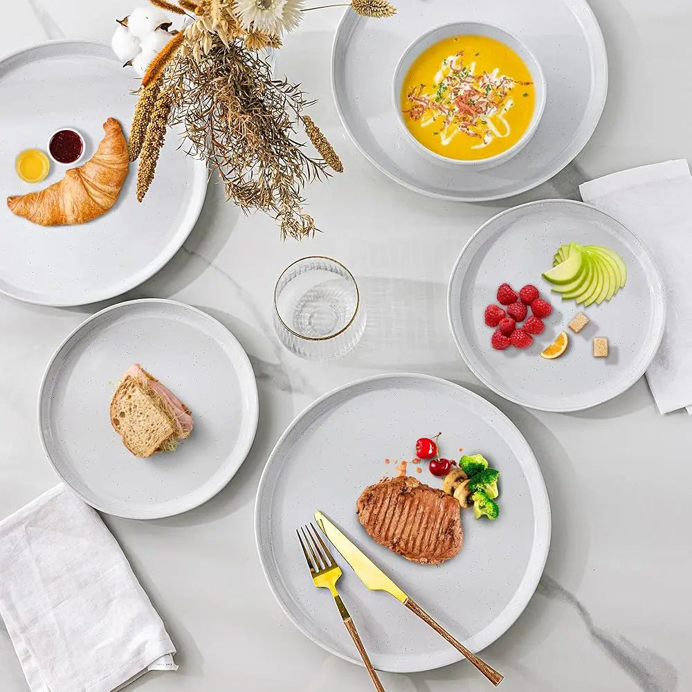 Ceramic Dinnerware Set For 4, 12Pcs Stoneware Plates And Bowls Sets, Handmade Chip And Scratch Resistant Dishes Set, Dishwasher