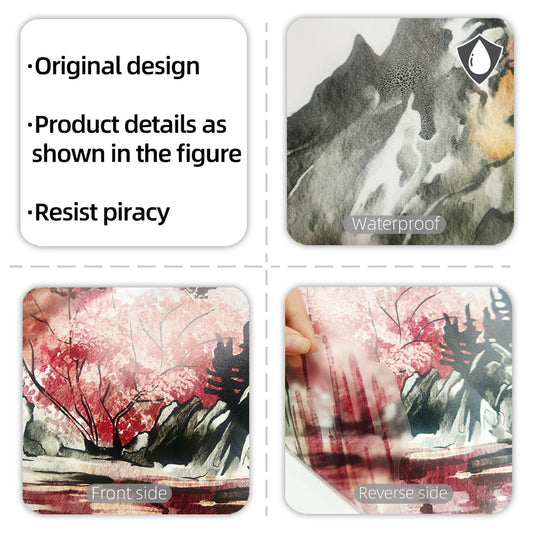 Traditional Chinese Ink Landscape Wall Decals Elegant PVC Mountain Water Painting Wall Stickers for Home Decor in Living Room
