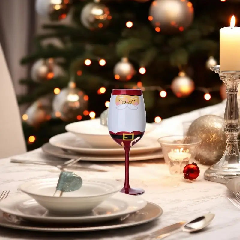 Creative Christmas Glass Cup Hand-Painted Christmas Tree Glass Goblet Red Wine Glass Christmas theme Home Glass Cup Xmas Gift