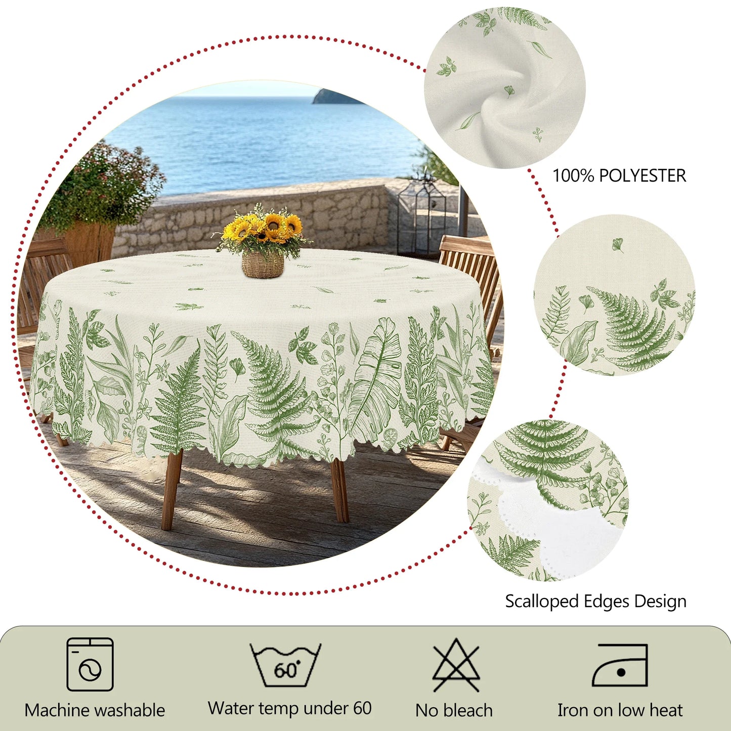 1PC Floral Round Square Tablecloth Waterproof Retro Rose Design Spring Summer Home Kitchen Picnic Gift
