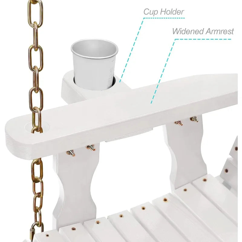 4FT Wooden Porch Swing w/Cupholders,Heavy Duty 800LBS Outdoor Swing Bench w/Chains,Patio Roll Back Swing Chair Bench,Front Porch