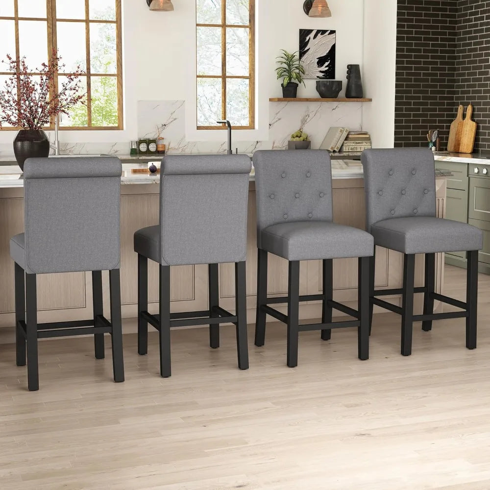 24inch Counter Height Bar Stool, Set of 4 Counter Height Chairs for Kitchen Island Upholstered Back Bar Chairs Fabric Barstool