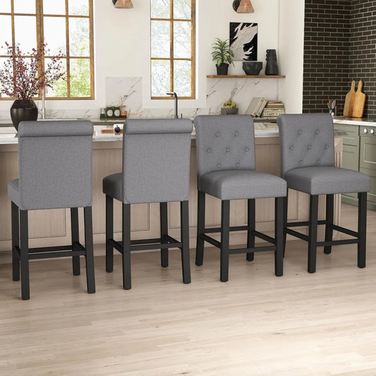 24inch Counter Height Bar Stool, Set of 4 Counter Height Chairs for Kitchen Island Upholstered Back Bar Chairs Fabric Barstool