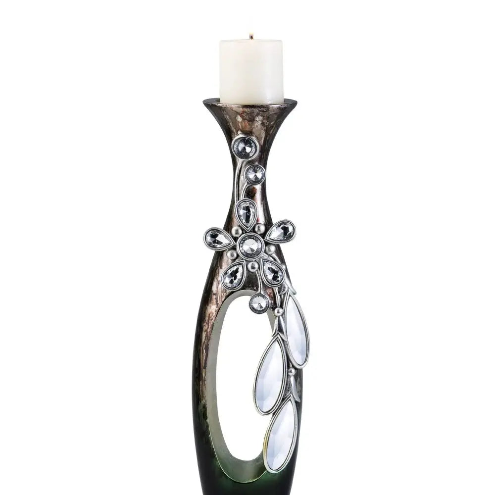 Crystal Accent Candleholder 16 Inch Tall Polyresin Balleria Design Glasses Decor Centerpiece Wedding Home Decor Flameless Safe