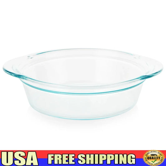 Deep Round Glass Baking Dish 9.5 Inch Oven Safe Tempered Glass Multiuse Bakeware with Wide Handles Freezer Microwave Dishwasher