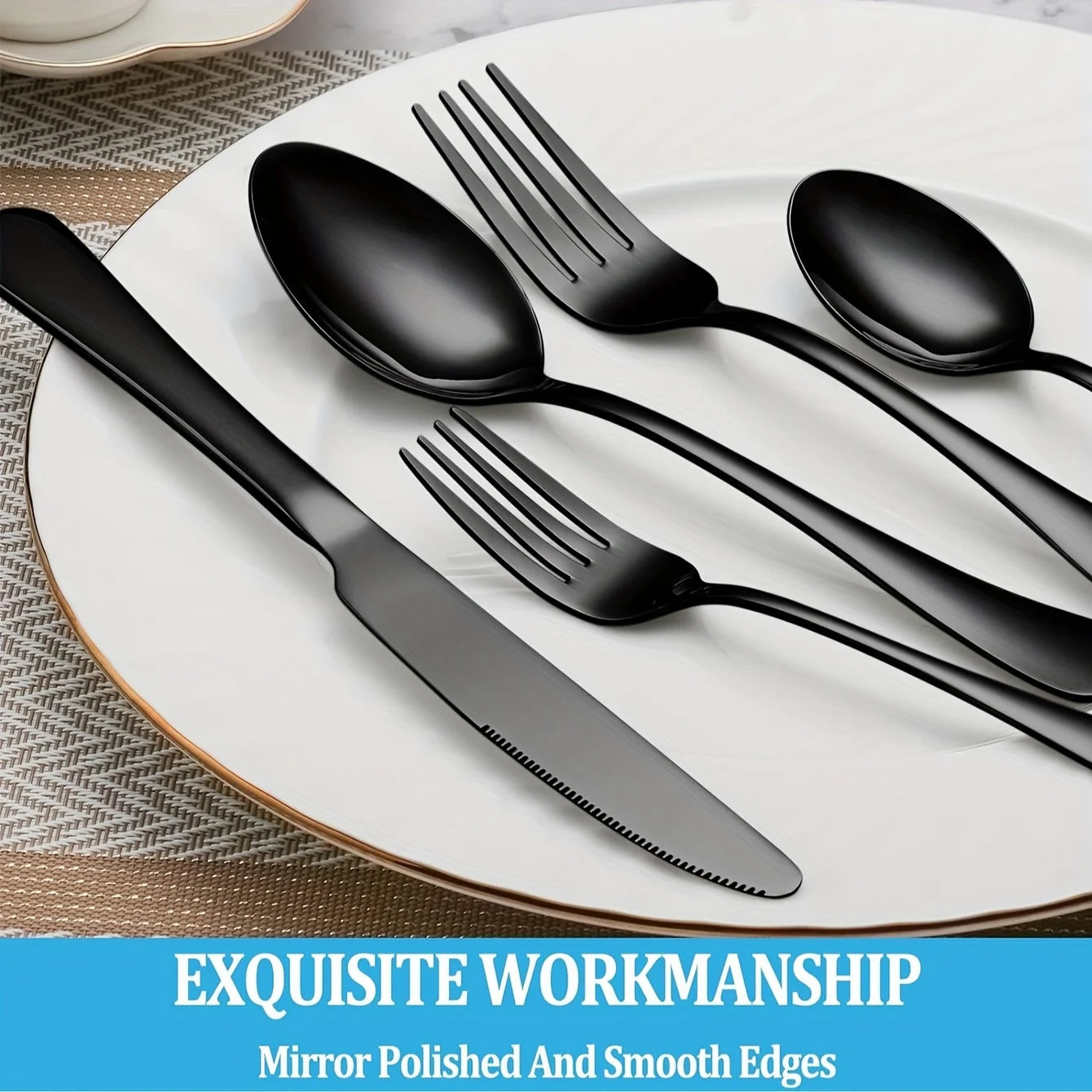 36-Piece Black Silverware Set With Steak Knives, Black Flatware Set Food-Grade Stainless Steel Tableware Cutlery Set