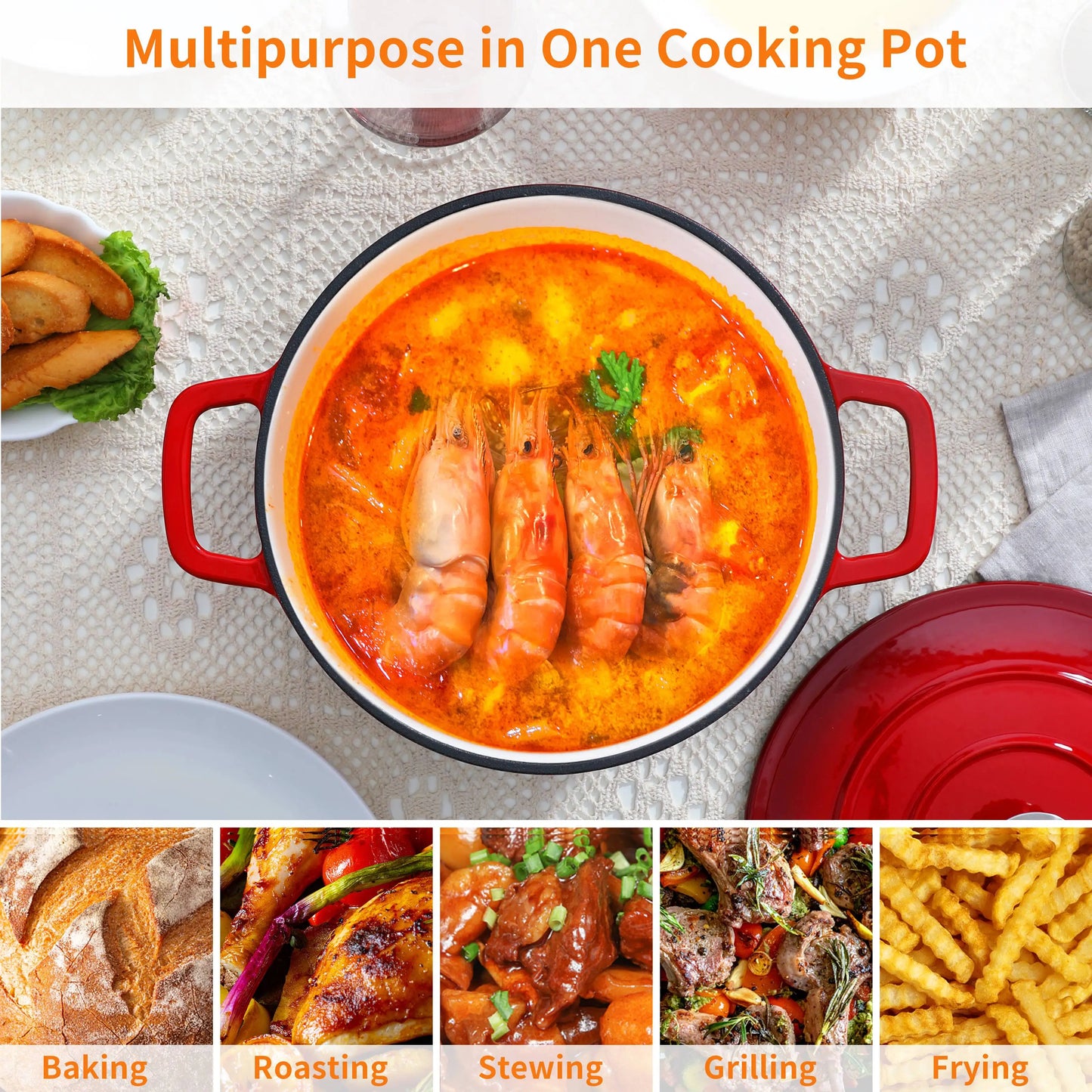 Velaze Dutch Oven 5L Cast Iron Pot with Stainless Steel Knob Lid, Naturally Non-Stick Enamelled Casserole 23cm 3 color Option