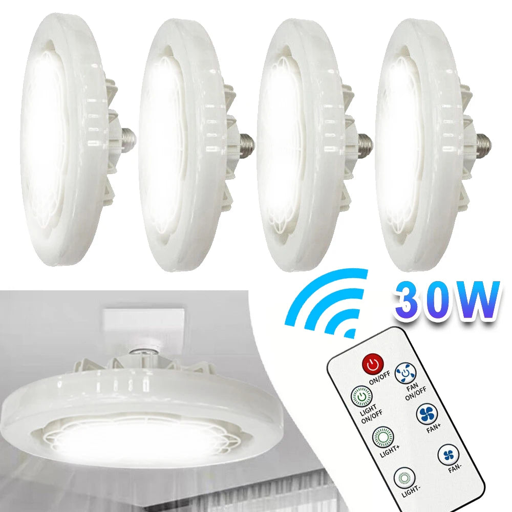 Smart Ceiling Fan with LED Light & Remote Control E27 Convertible Base for Living Room Home Decor Auto Speed Adjust
