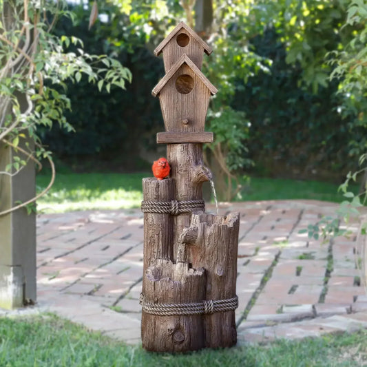 35" Tall Outdoor 3-Tier Birdhouse Water Fountain Yard Art Decor