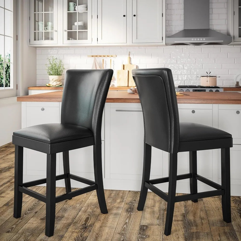 Counter Bar Stools Set of 2,24 inch Seat Height Faux Leather Kitchen Barstools with High Backrest,Armless Upholstered Bar Chairs