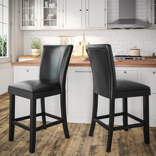 Counter Bar Stools Set of 2,24 inch Seat Height Faux Leather Kitchen Barstools with High Backrest,Armless Upholstered Bar Chairs