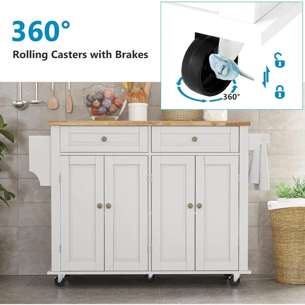 Rolling Kitchen Island with Drop Leaf – Movable Kitchen Carts on Wheels Island with Storage Cabinet, Island Table for Kitchen wi