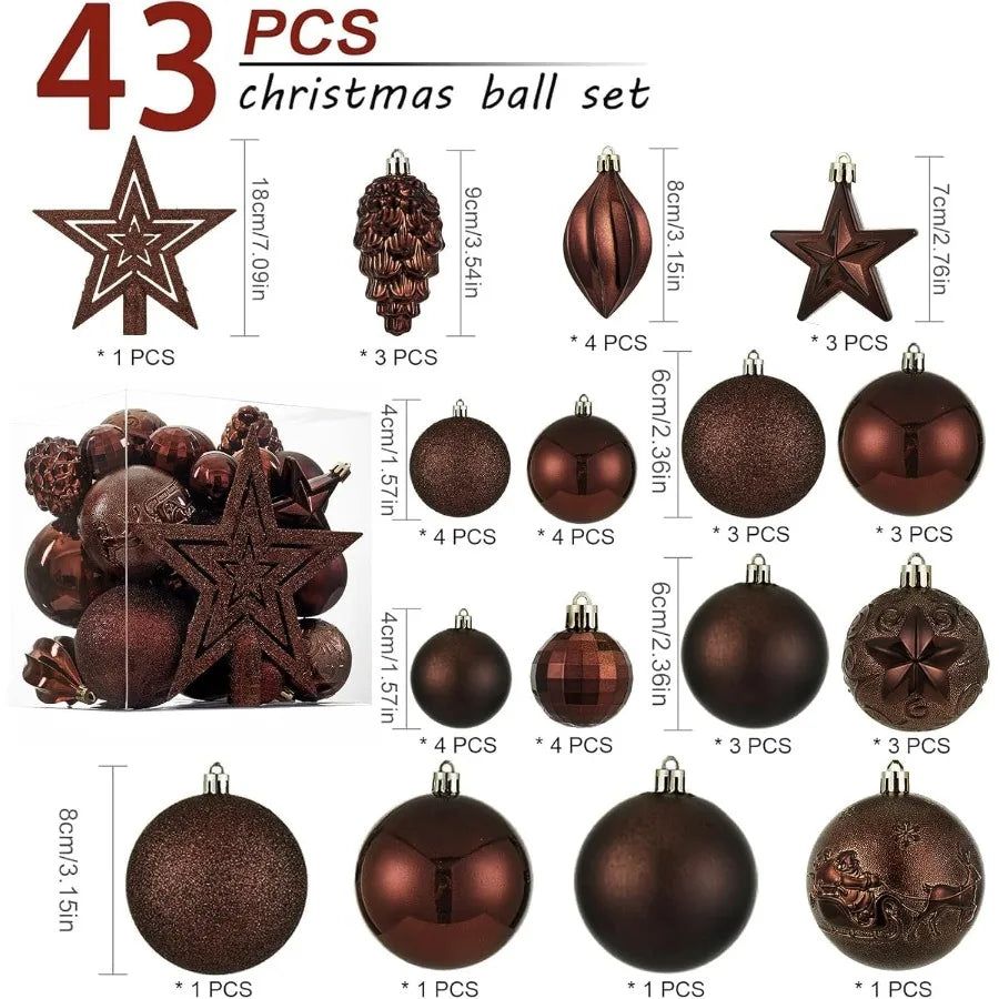 43pcs Shatterproof Christmas Ball Ornaments with Loop for Xmas Holiday Party Wreath Home Decoration Coffee Brown Durable and El