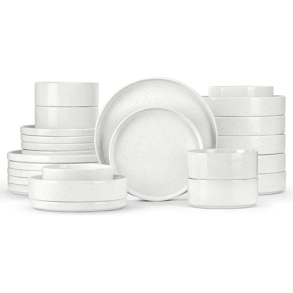 24 Piece Dinnerware Sets With Pasta Bowls For 6, Dinner Salad Plates And Cereal Serving Bowls, Stoneware Dishes Dinner Ware For
