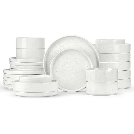 24 Piece Dinnerware Sets With Pasta Bowls For 6, Dinner Salad Plates And Cereal Serving Bowls, Stoneware Dishes Dinner Ware For