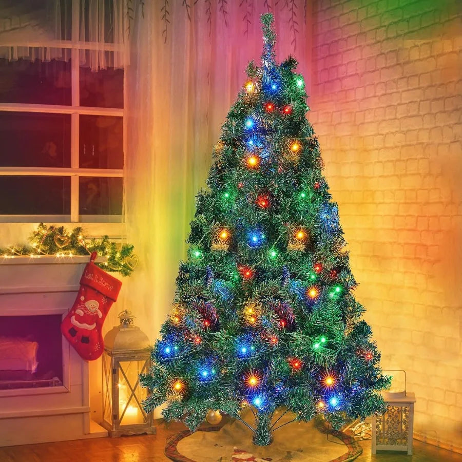 6FT Artificial Christmas Tree with Remote Control 300 LEDs Warm White and Multicolored String Lights for Indoor Outdoor Winter