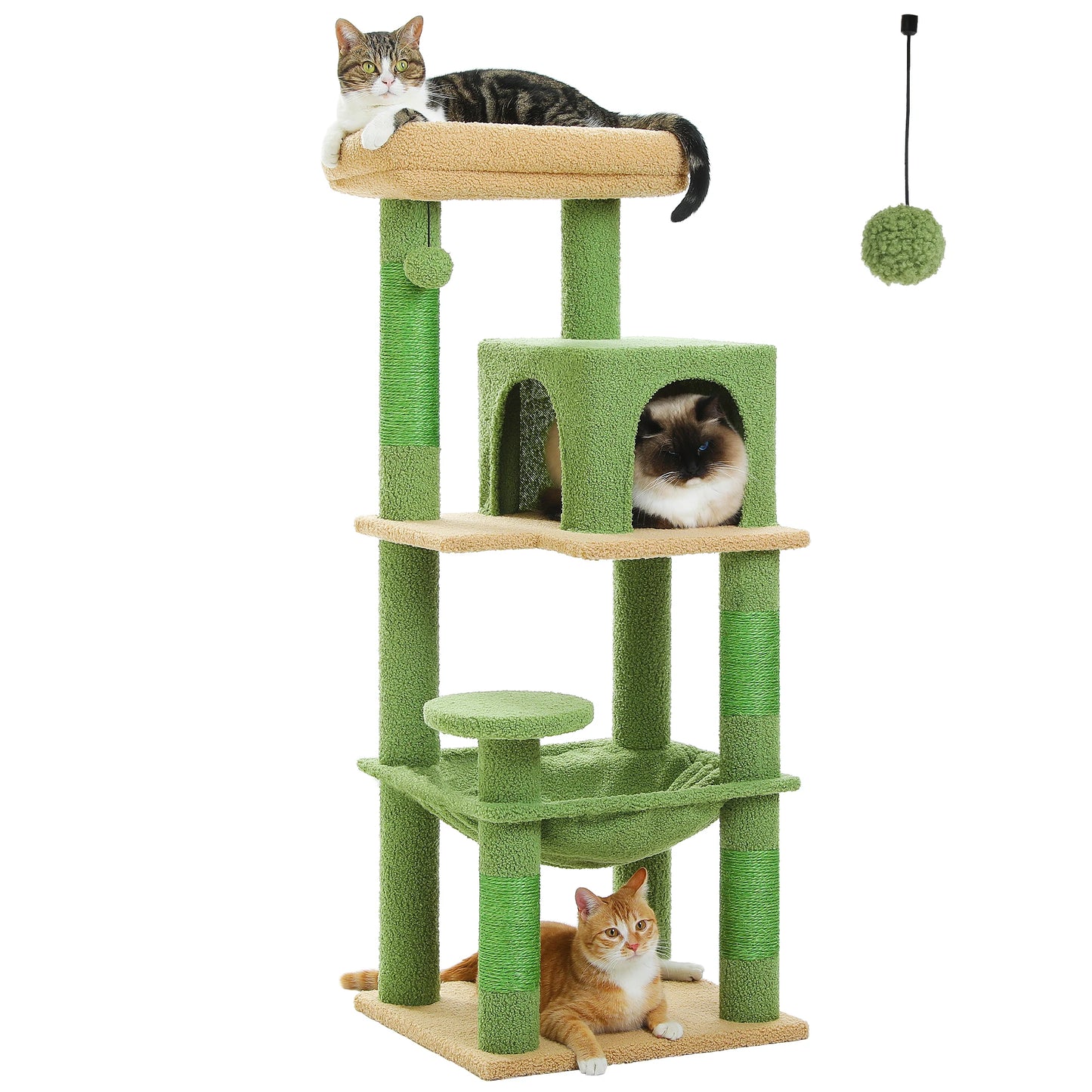 Green Cat Tree for Indoor Cats,  Large Hammock Cat Condo with Big Top Perch 5-Level Cat Tower for Large Cats with Metal Frame