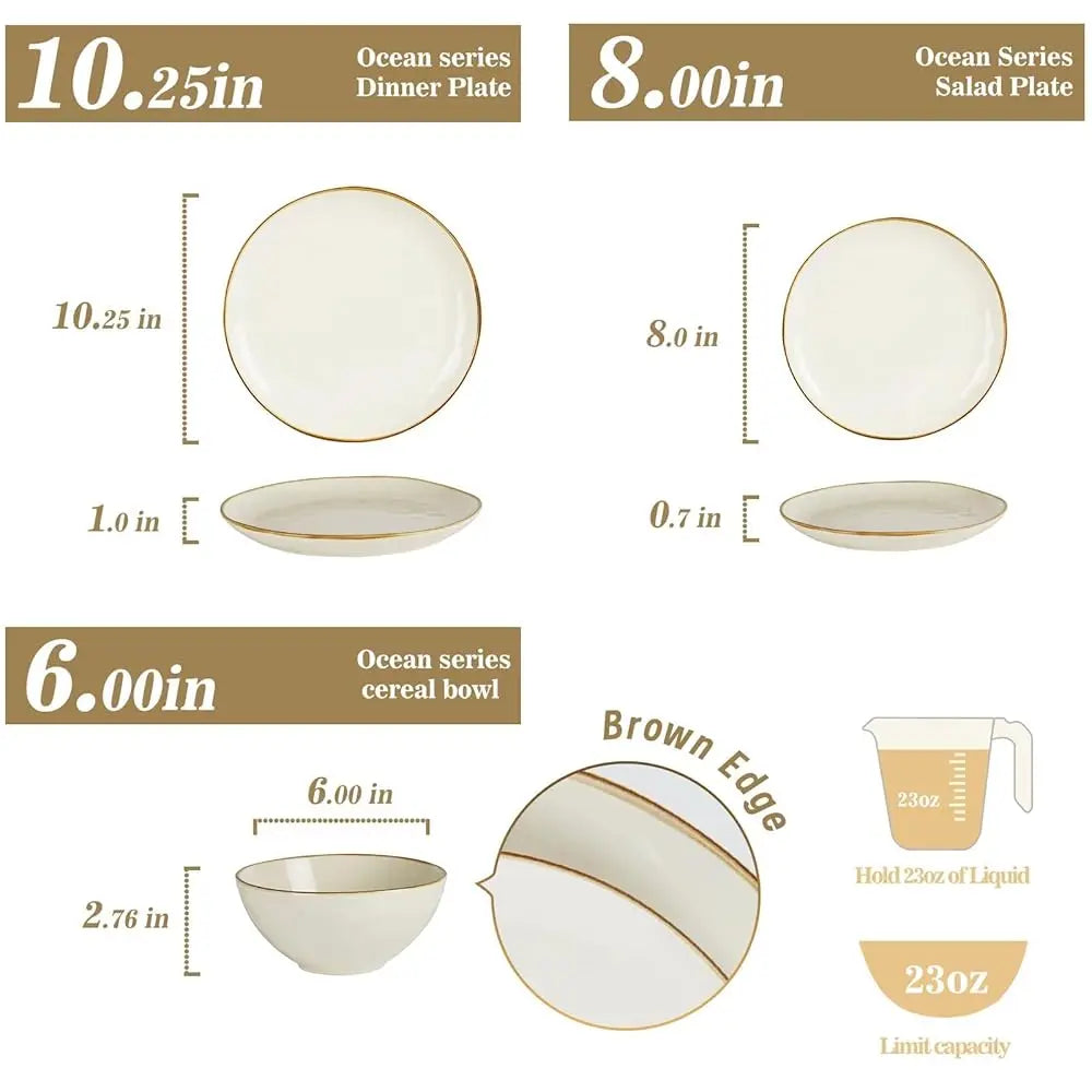 Ocean Round Plates And Bowls Set, 18 Pieces Dinnerware Sets, Dishes Set For 6, Microwave And Dishwasher Safe, Scratch