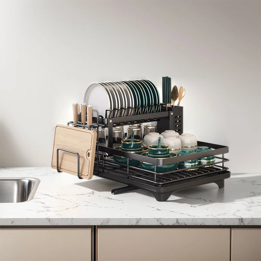 Dish Drainer with Drainboard Sink Organizer Dish Racks Carbon Steel Dish Rack for Kitchen Storage Counter Organizer