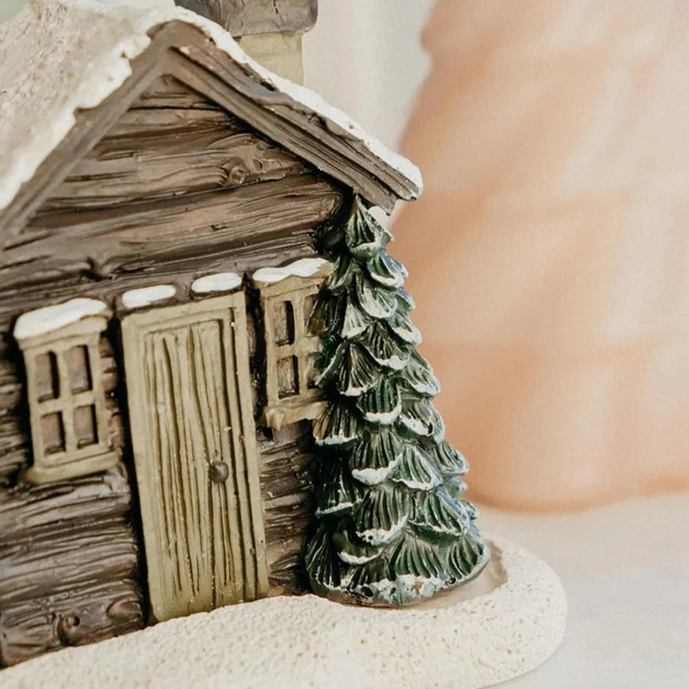 Log Cabin Incense Burner with 2 Incense Cones Rustic Christmas Chimney Hut Resin Holiday Gift Xmas Decoration