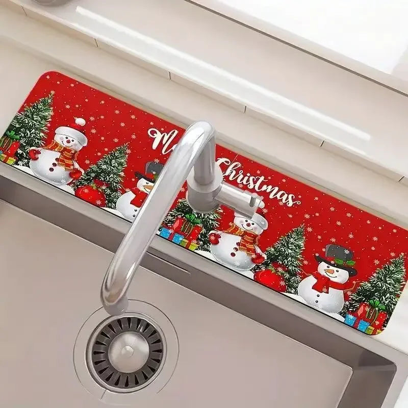 2025 Christmas Kitchen Absorbent Mat - Sink Faucet Mats for Home Navidad Decor & Xmas Ornaments