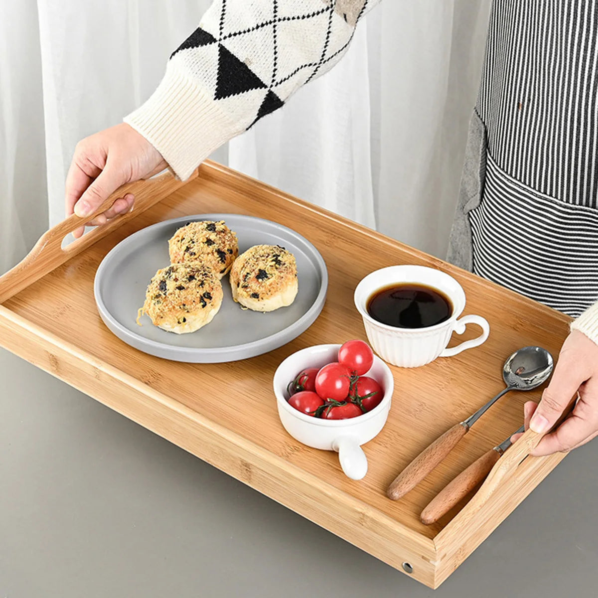 Bamboo Mini Dining-table Folding Table Multifunction Breakfast Dessert Tray For Bed Desk Household Living Room Bedroom Supplies