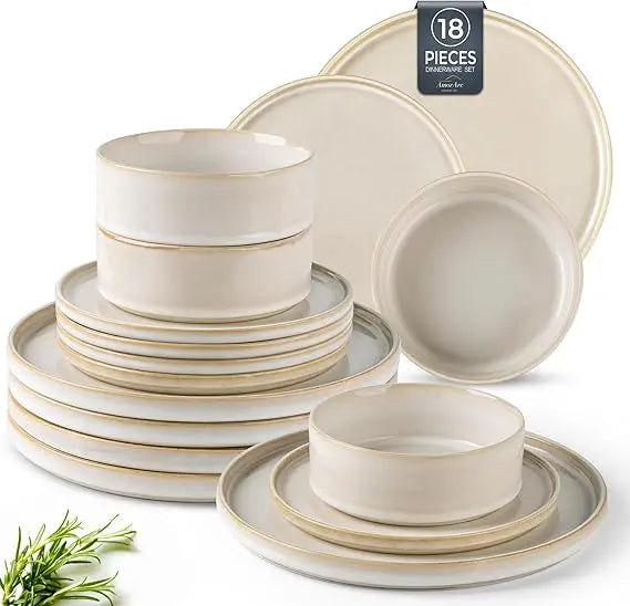 AmorArc Ceramic Dinnerware Sets, Handmade Reactive Glaze Stoneware Plates and Bowls Sets,Highly Chip and Crack Resistant | Dishw