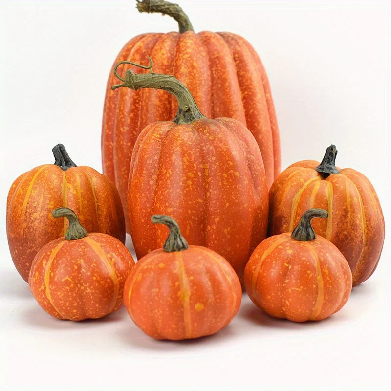 7/ 8PCS Fake Pumpkin Fall Decorations, Orange White Artificial Pumpkins Harvest Faux Foam Pumpkins for Fall Autumn Halloween