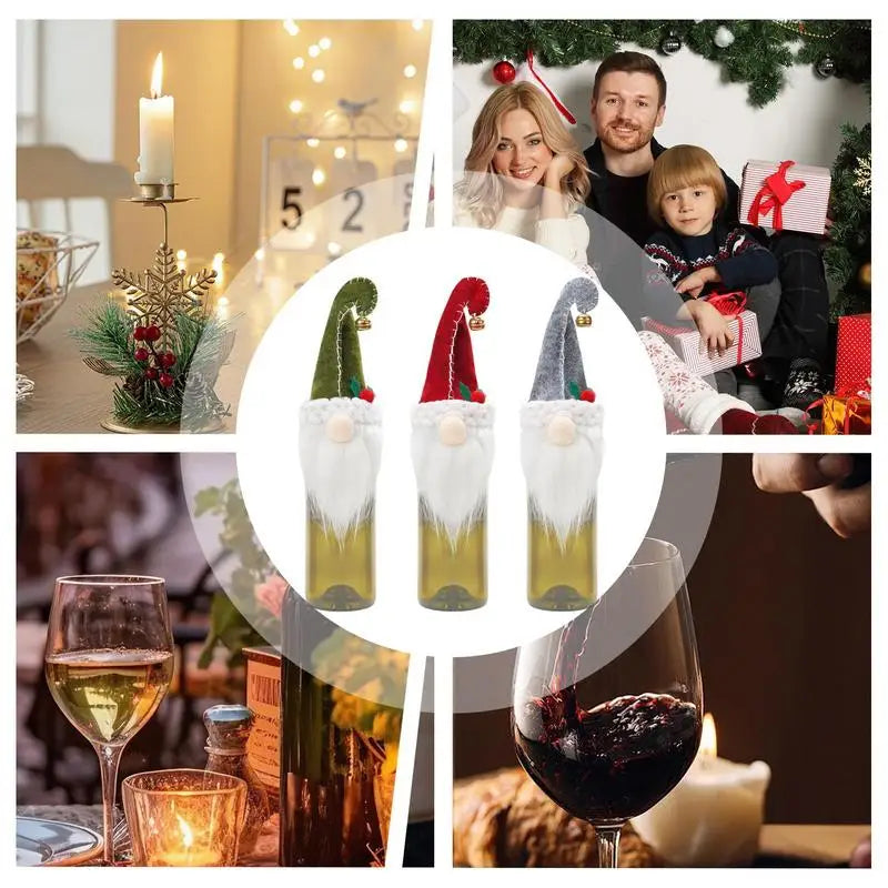 Christmas Wine Covers 3X Cute Champagne Bottle Cover Gnomes Holiday Wine Bottle Covers Swedish Tomte Gnomes Christmas Wine Bags