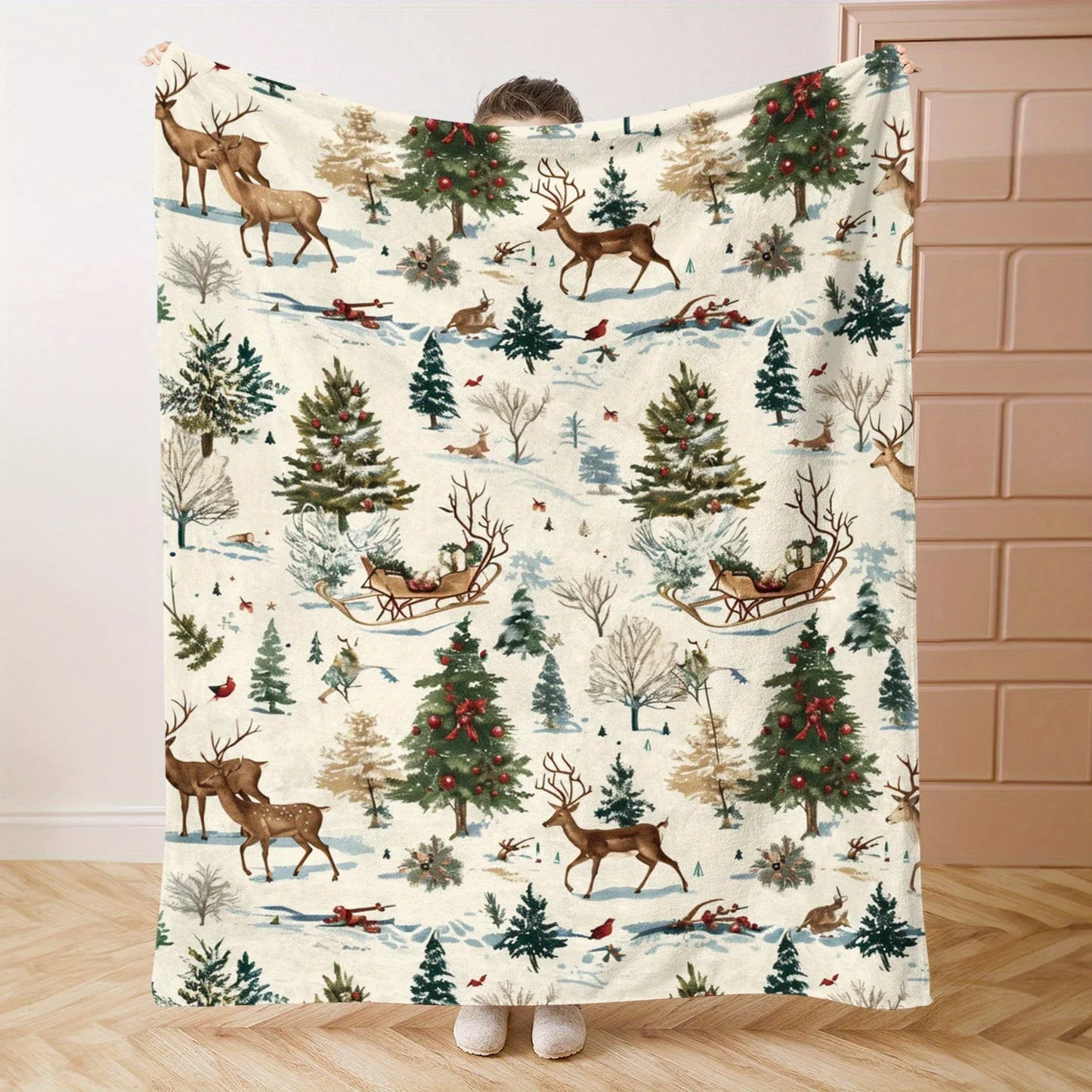 Cozy Christmas-Themed Flannel Throw Blanket - Soft, Lightweight & Warm for All Seasons - Perfect for Bed, Sofa, Office, Camping