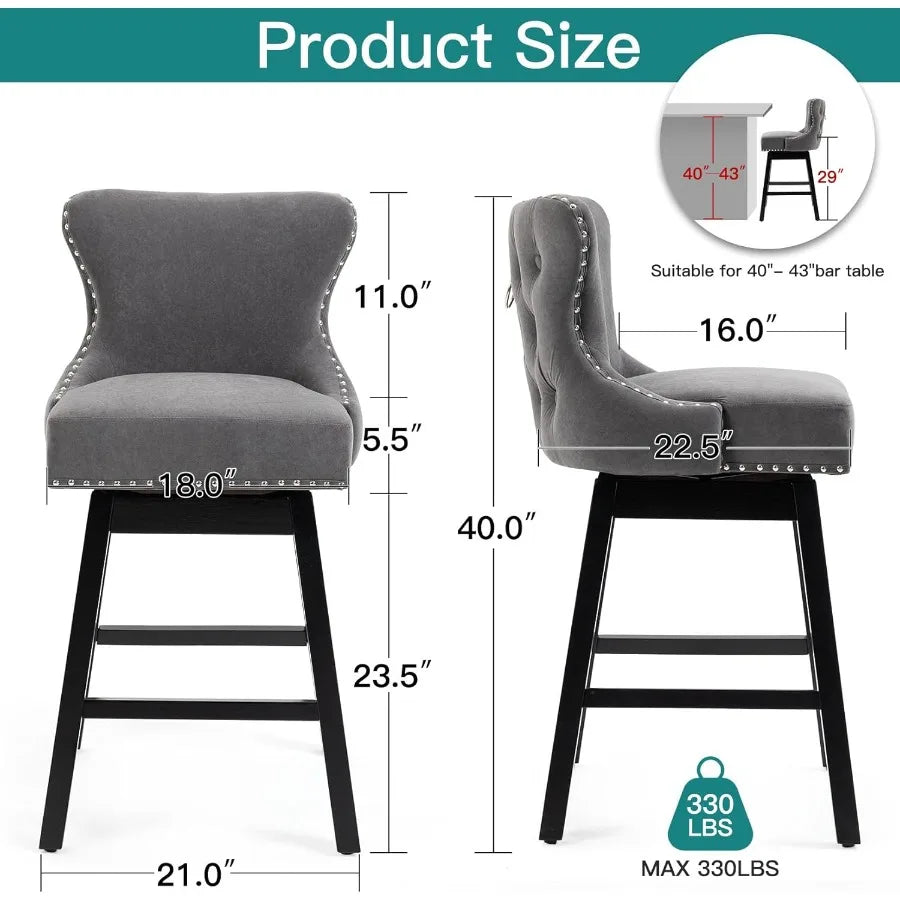 Swivel Velvet Bar Stools Set of 4 29 Seat Height Counter Stools with Tufted Back and iled Trim Upholstered Barstools with Pull