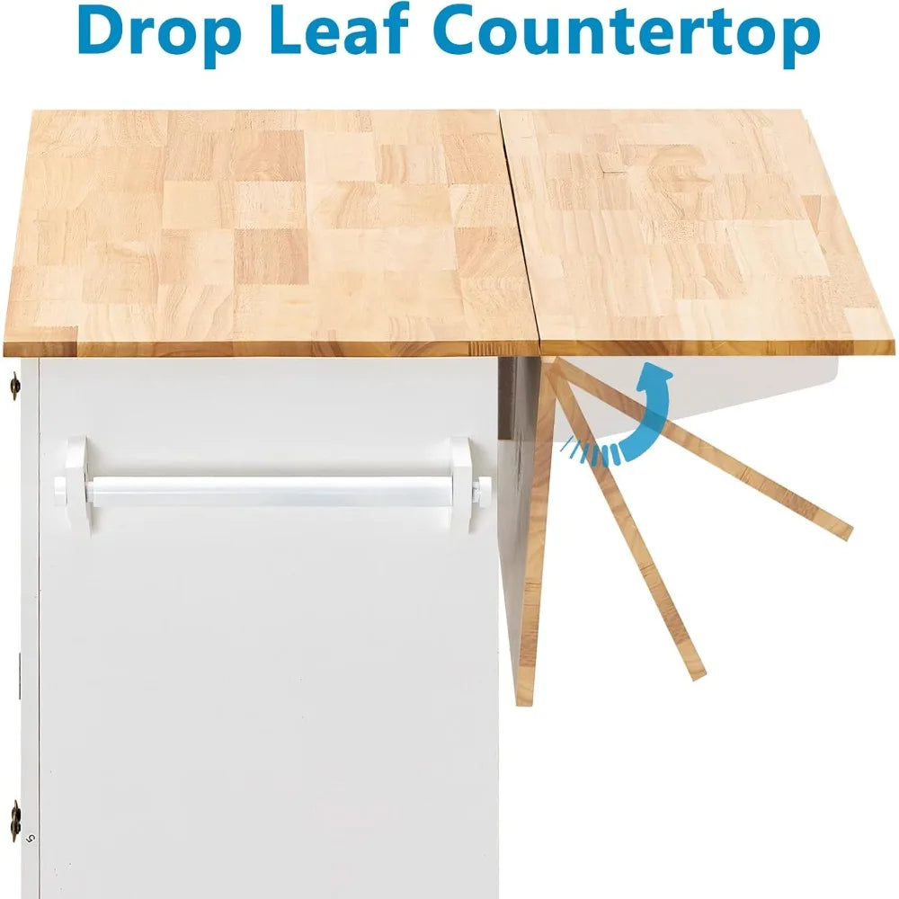 Rolling Kitchen Island with Drop Leaf – Movable Kitchen Carts on Wheels Island with Storage Cabinet, Island Table for Kitchen wi