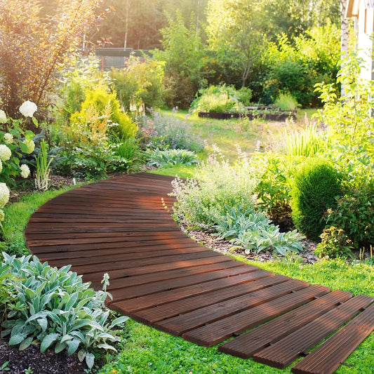 8FT Wooden Garden Pathway Curved Outdoor Walkway Roll Out Cedar Wood Patio Flooring Path Decorative Lawn Patio  (Brown)