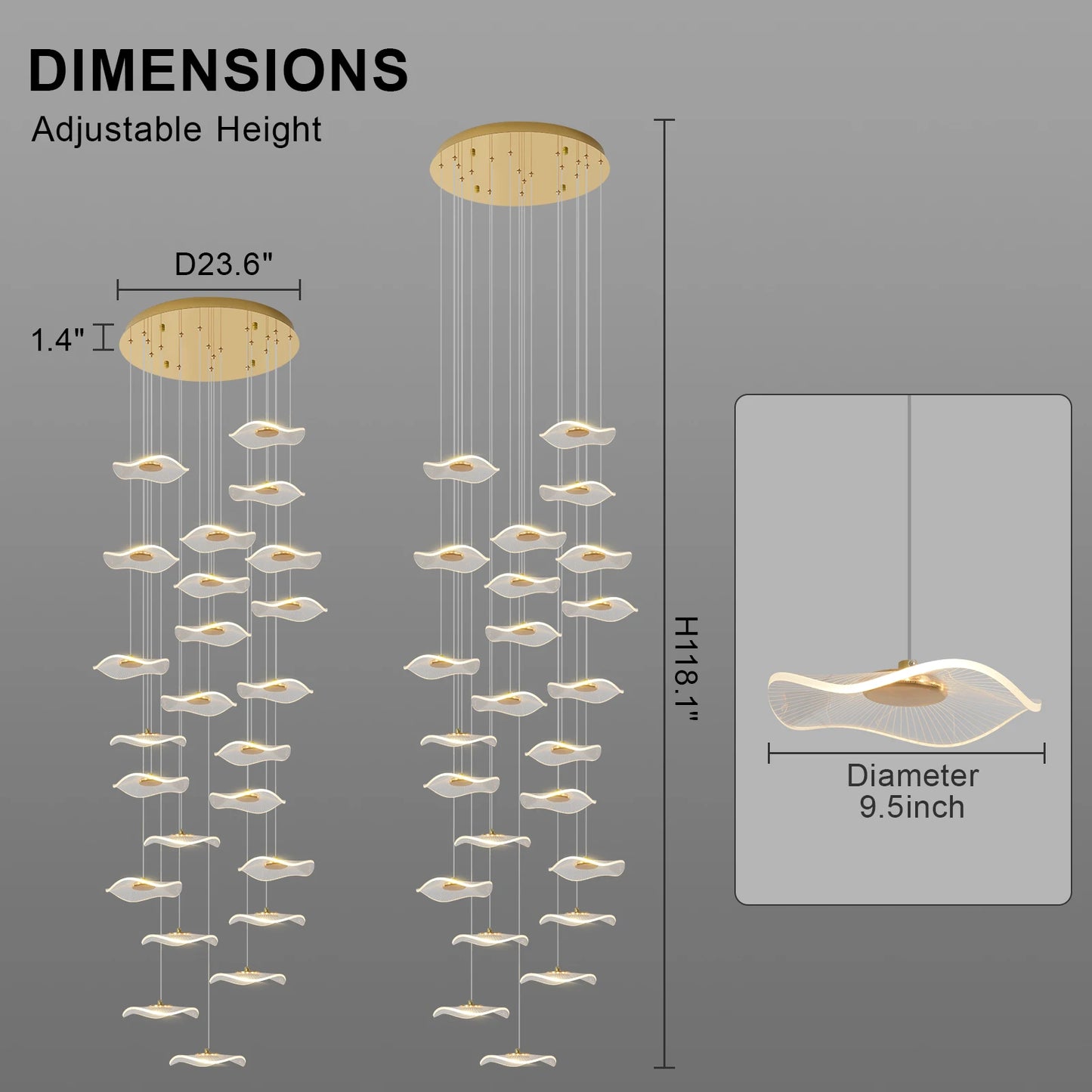 Modern LED Lotus Leaf Shaped Ceiling Chandelier Lobby Living Room Stairs Loft Pendant Lights Creative Golden Decor Hanging Lamp