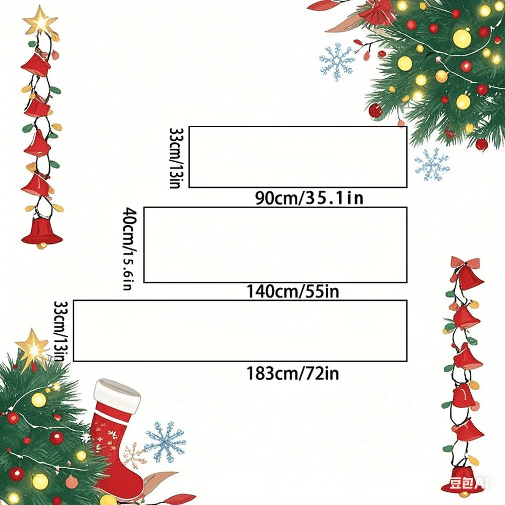 Christmas Table Runner with Santa Claus, Deer & Poinsettia Pattern, Multiple Sizes, for Christmas Home Decoration and Gifts