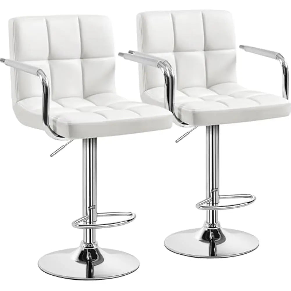 Bar Stools Set of 2, PU Leather Adjustable Swivel Barstools, Hydraulic Kitchen Counter Height Bar Chairs w/Armrest and Back