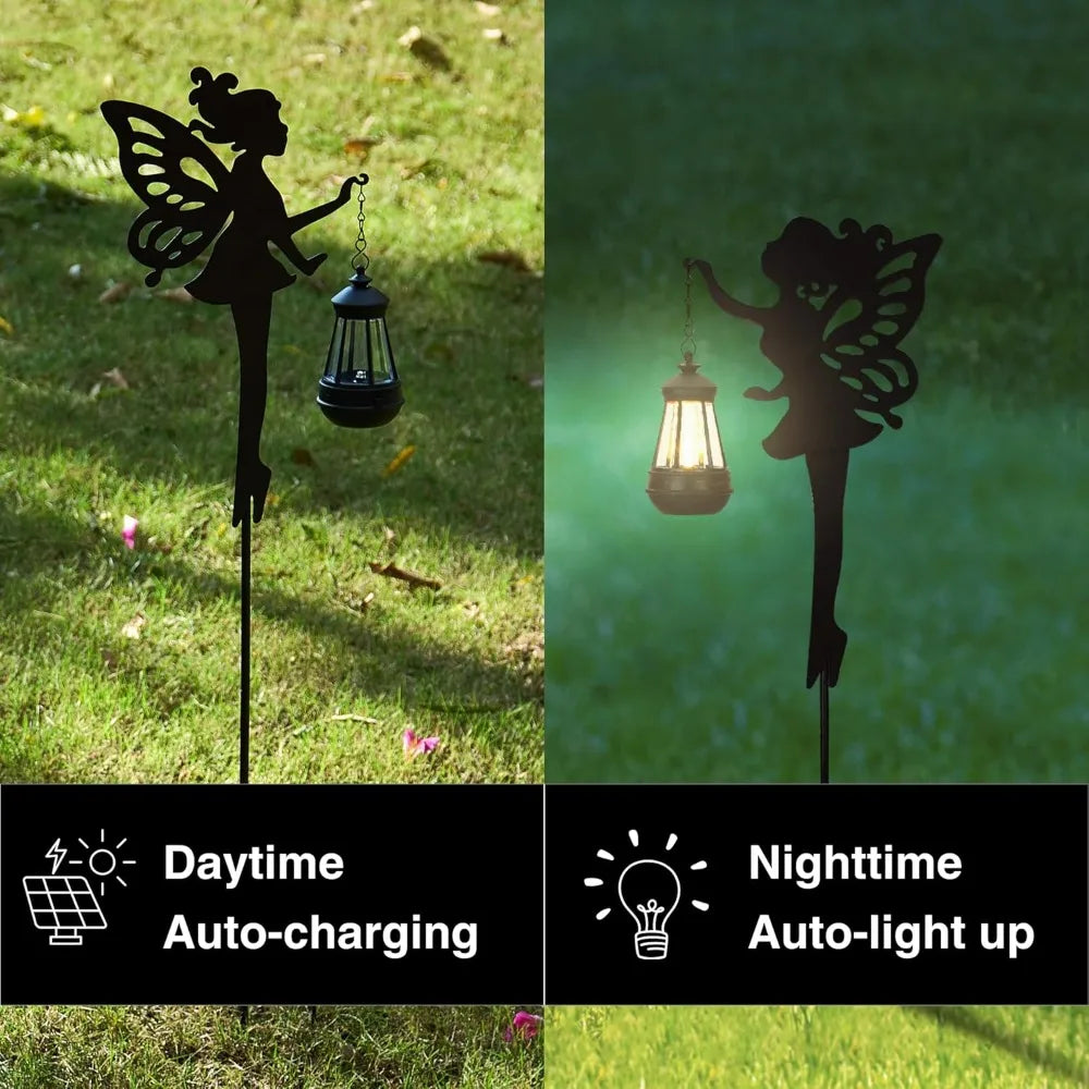 Fairy Garden Accessories Halloween Decorations Lawn Ornaments 1 Pair - Solar Lights Outdoor Garden Statue, Metal Stakes Decorati