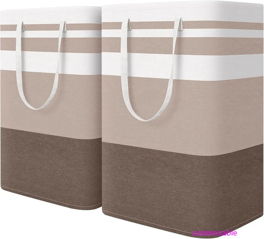 2-Pack Large Laundry Basket, Waterproof, Freestanding Laundry Hamper,Collapsible Tall Clothes Hamper with Extended Handles (75L)