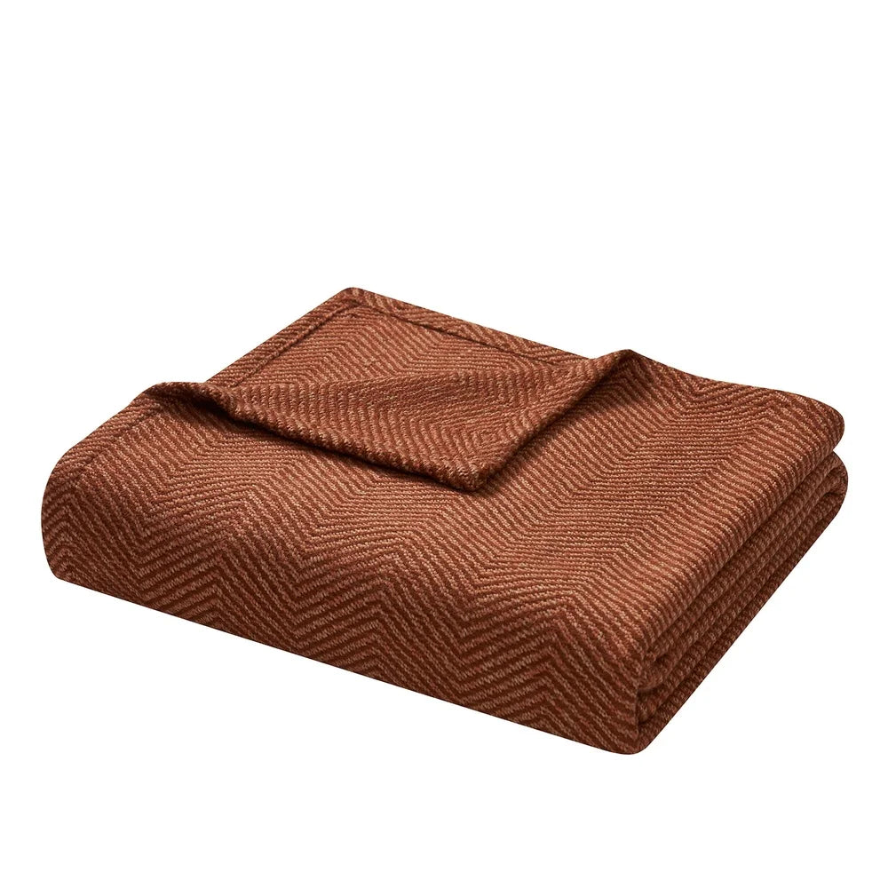 Cozy Herringbone Woven Throw Blanket Decorative Accent Soft Polyester Acrylic Viscose Machine Washable Lightweight Warm Unisex