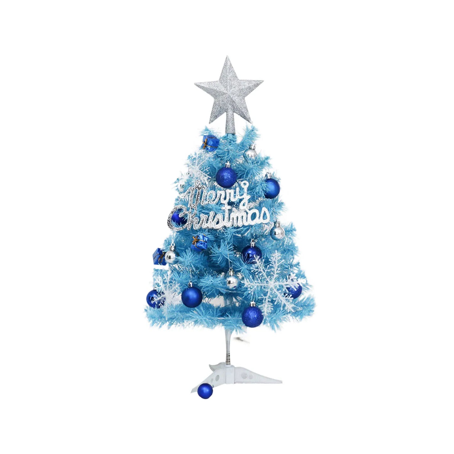Blue Christmas Tree Set Festive Christmas Decor Mini Tree with Ornaments Lights Party Decor Collectible Home Decor Gift