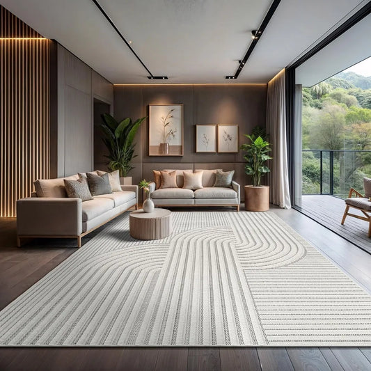 Modern Rug Luxury Swirl Curved Large Micro Loop Area Rugs Soft High-Low Pile Stain Resistant Easy to Clean Non-Shedding D