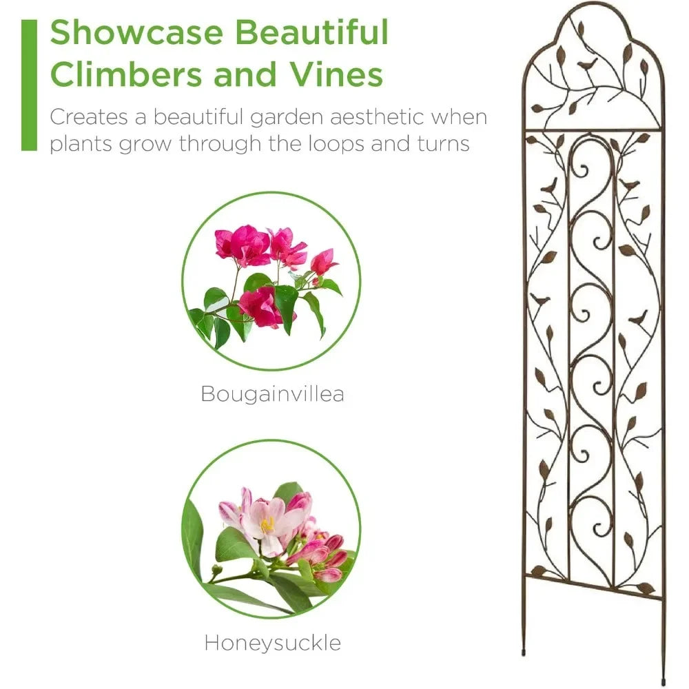 Set of 2 60x15-inch Iron Arched Garden Trellis w/Branches for Birds, Lawn, Garden & Climbing Plants